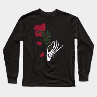 Skull Hand Holding Flower Long Sleeve T-Shirt